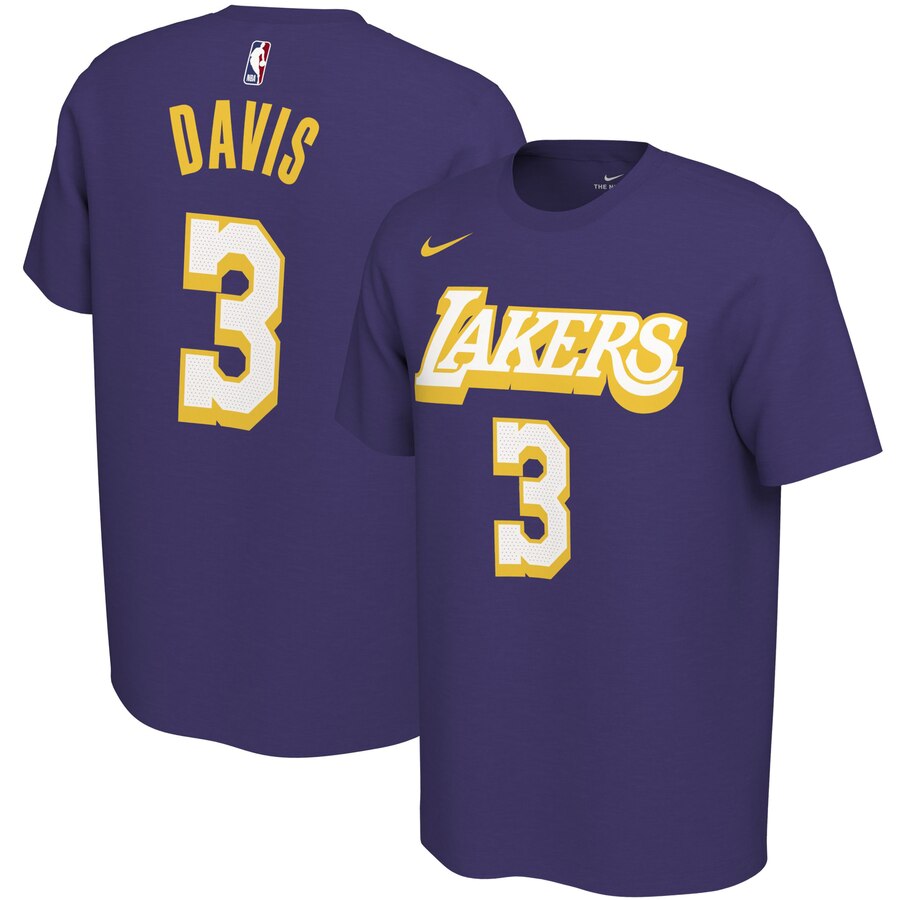 Men 2020 NBA Nike Anthony Davis Los Angeles Lakers Purple 201920 City Edition Variant Name  Number TShirt.